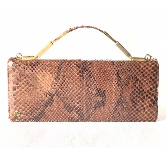 70s Christian Dior Brown Genuine Snakeskin Handbag - Picture 1 of 8